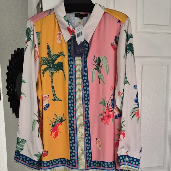 NWT 2PC Skies Are Blue Coordinating Border Print Long Sleeve Blouse/Jacket (2X) - Picture 3 of 13